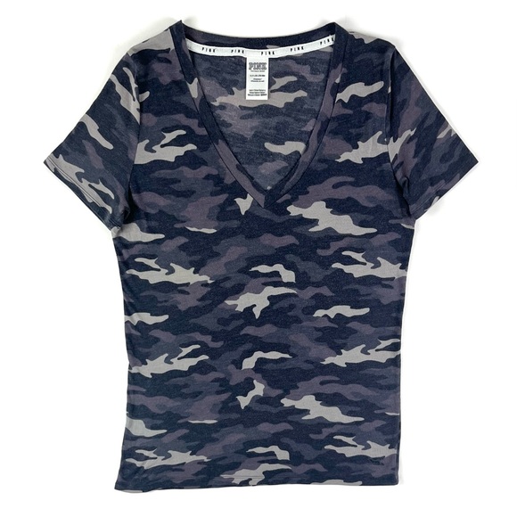 PINK Victoria’s Secret Grey Camouflage V-Neck Essentials Tee - Picture 3 of 9
